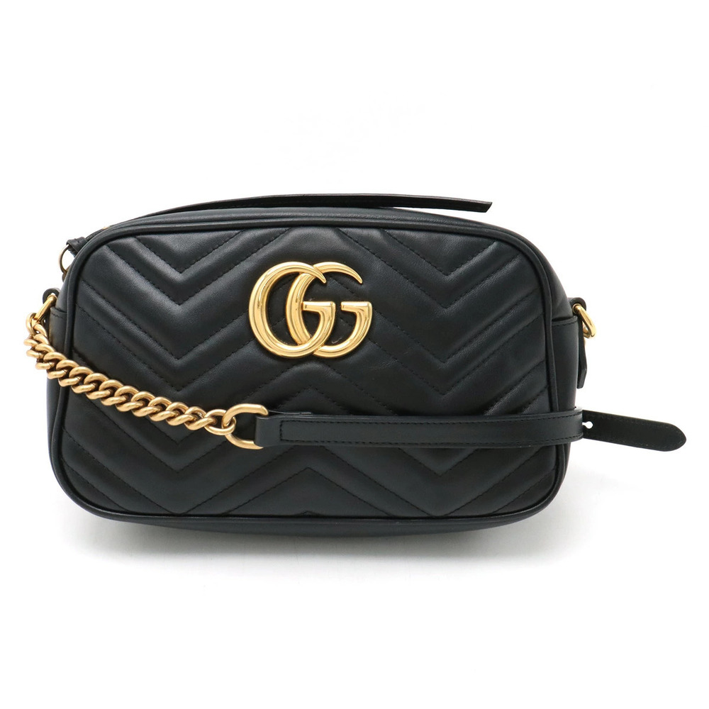 Gucci GG Marmont Shoulder Bag Chain Crossbody Quilted Leather Black